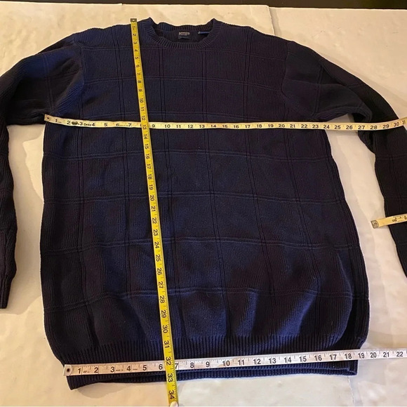 Grandpa Oversized Sweater Mens XL Tall Navy Blue Pullover Windowpane Crewneck - Picture 6 of 6